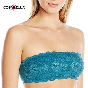 NWT Cosabella Never Say Never Flirtie Bandeau Bra in Jade M Teal Lace Lingerie
